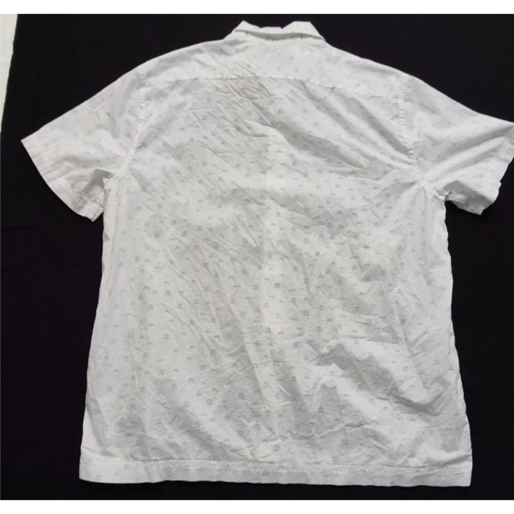 Banana Republic men's white short sleeve‎ button up blue print slim fit LG
